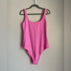 Aerie cheeky one-piece swimsuit pink ribbed scoop-neck large long